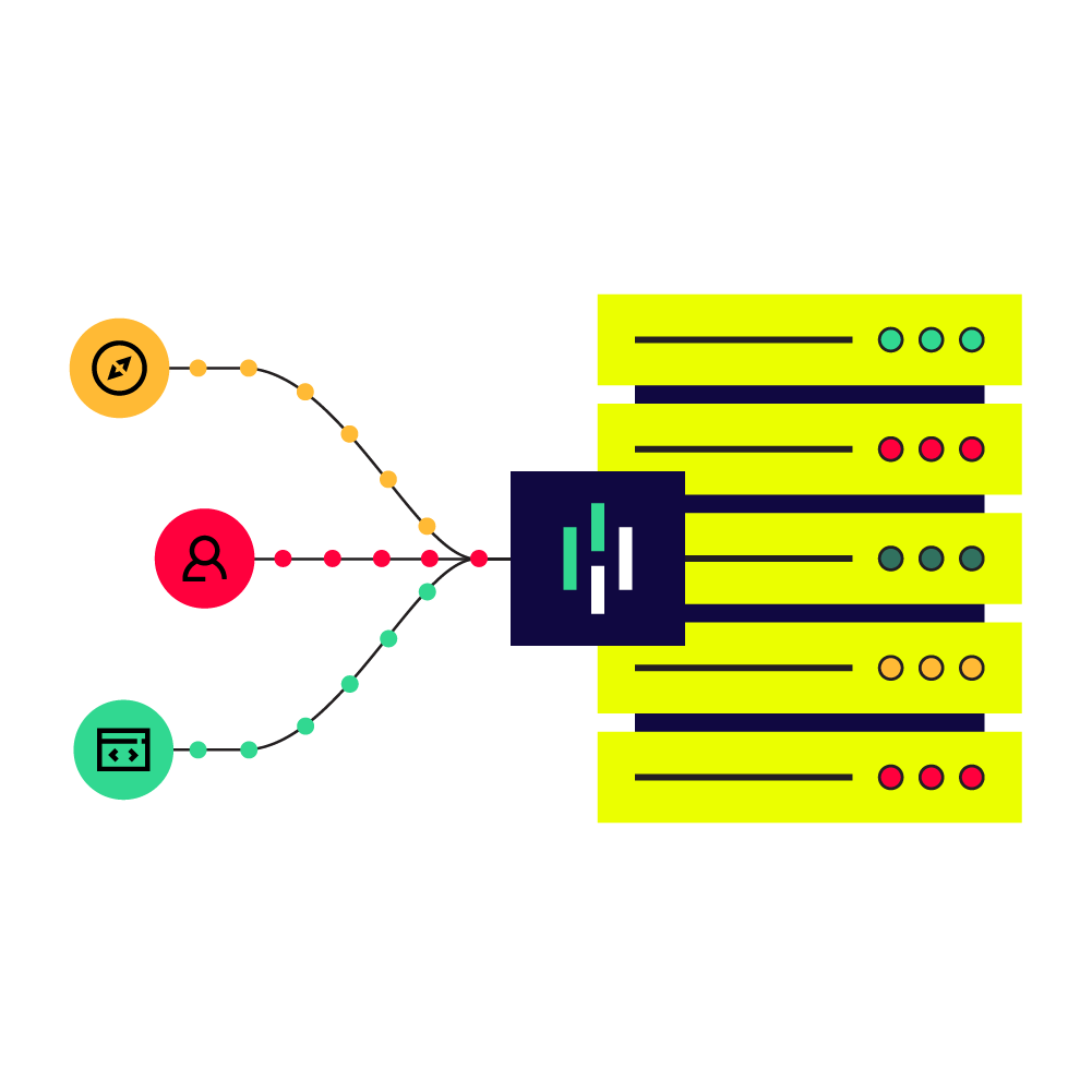 Illustration showing Heap connecting data into a warehouse
